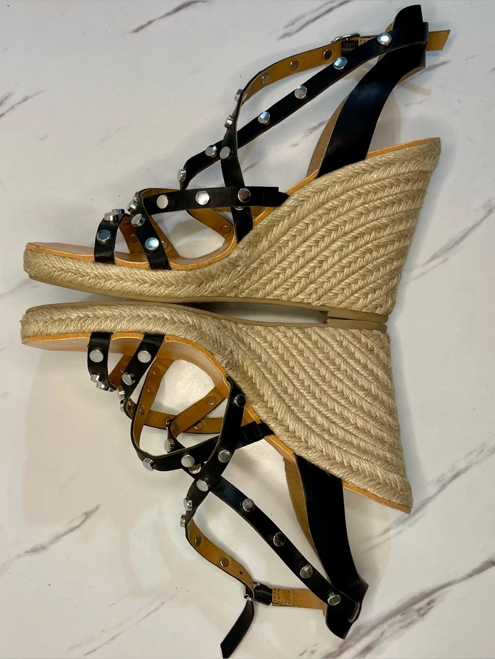 Dolce Vita Black Studded Straps Espadrille Wedge Sandal Size 8